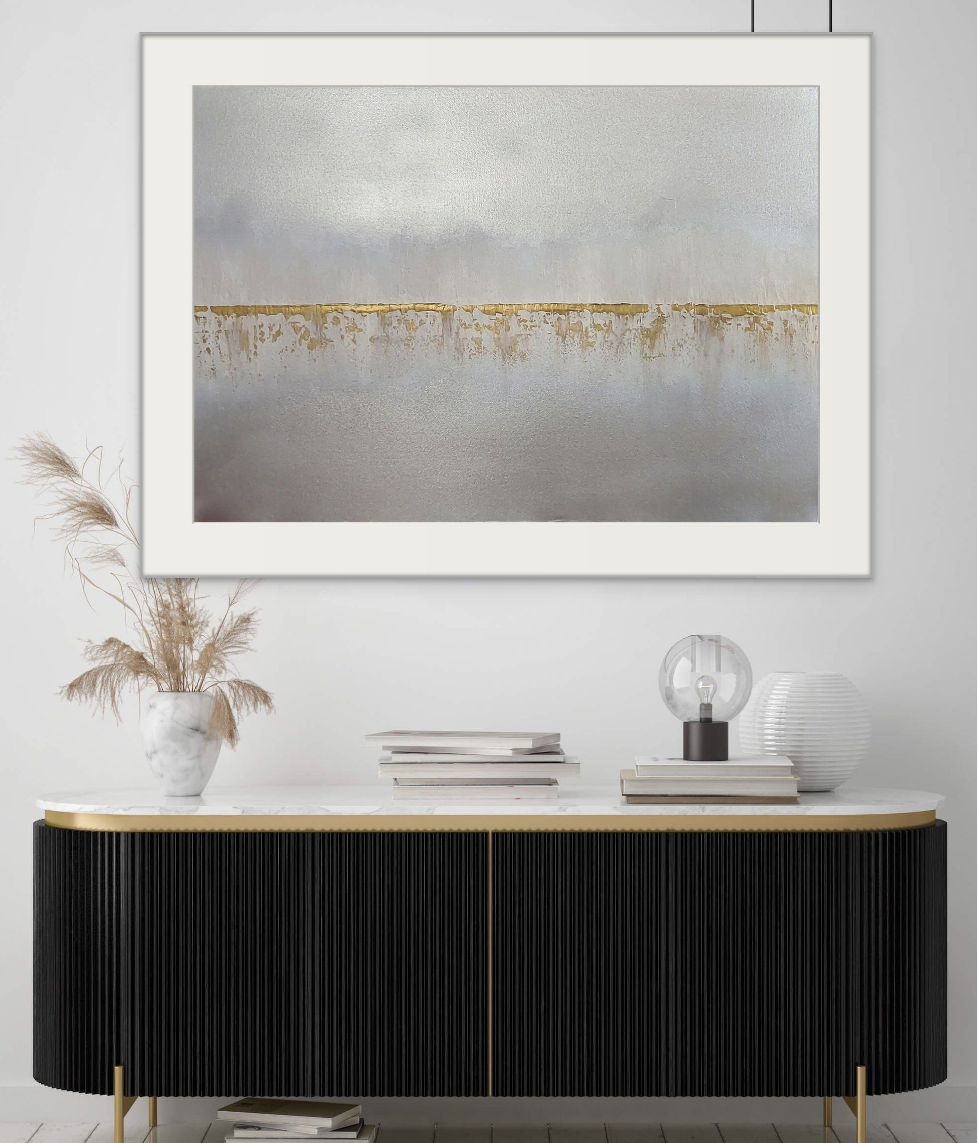 Falling through the cracks 70x50cm - Giclée Print Gray and Gold abstract image