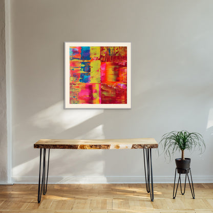 Red, blue, yellow and pink abstract fine art print, Flurry