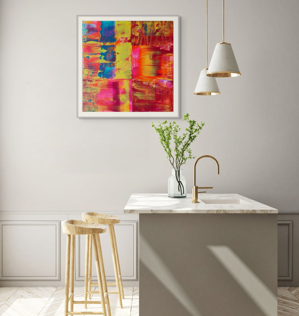 Abstract art with vibrant colours and brush strokes, limited edition art print, flurry 