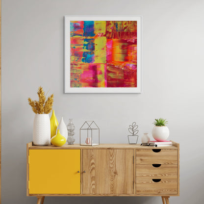 Red, blue, yellow and pink abstract fine art print, Flurry
