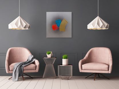 Textured grey, silver, pink, blue and gold original canvas painting titled Fork