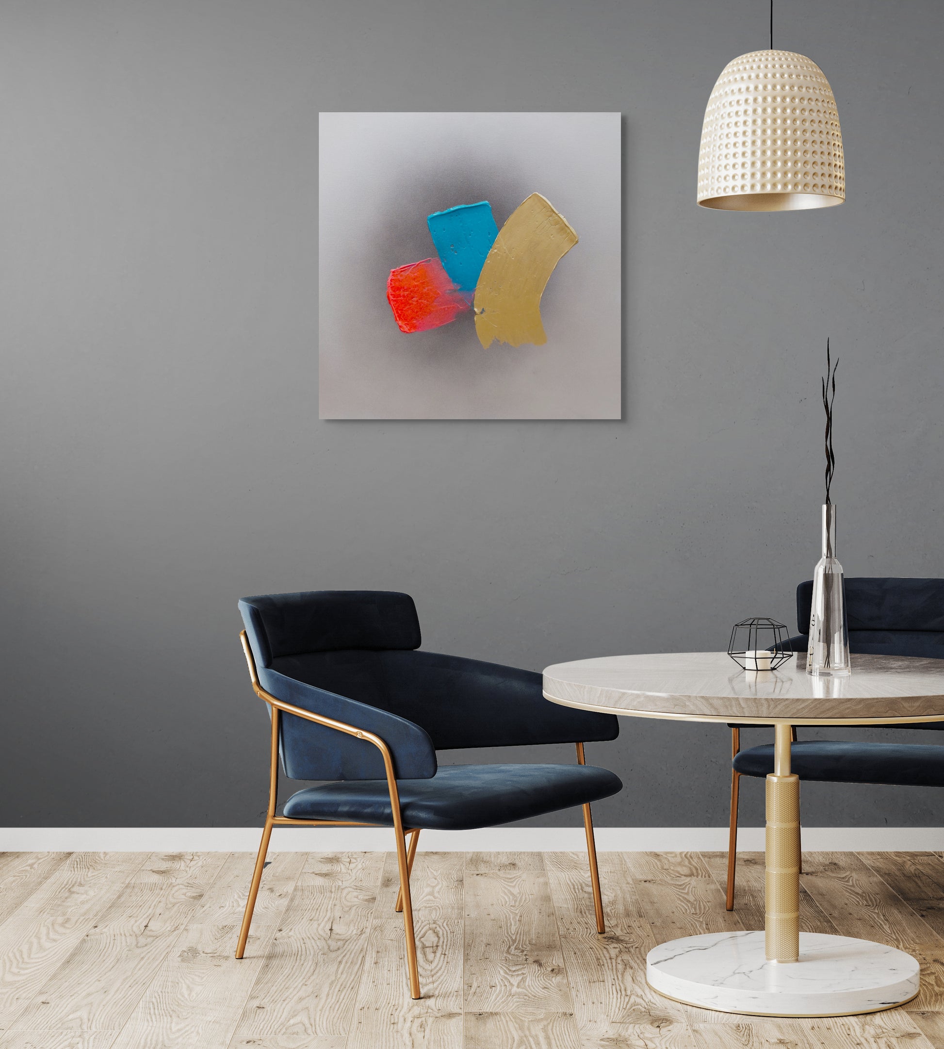Textured grey, silver, pink, blue and gold original canvas painting titled Fork