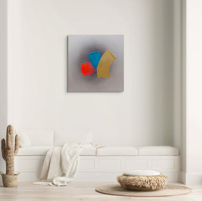 Textured grey, silver, pink, blue and gold original canvas painting titled Fork