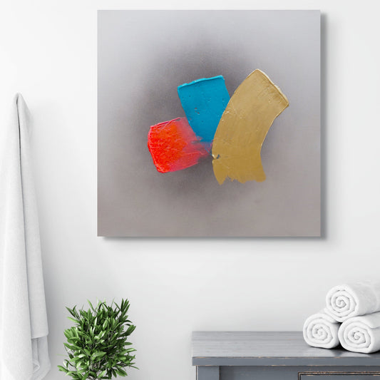 Textured grey, silver, pink, blue and gold original canvas painting titled Fork