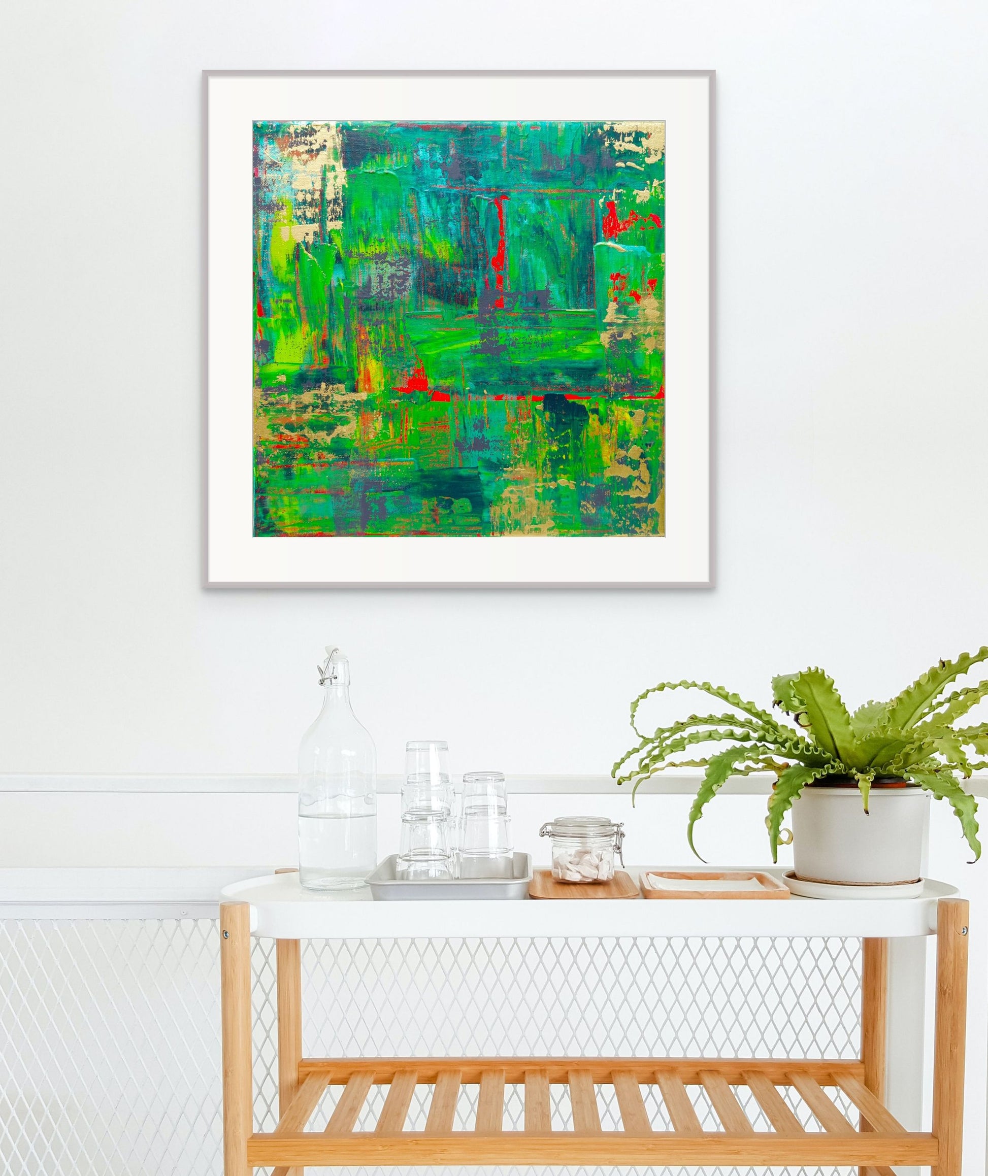 Samhain no. 3 limited edition print abstract green, red and gold for home living space