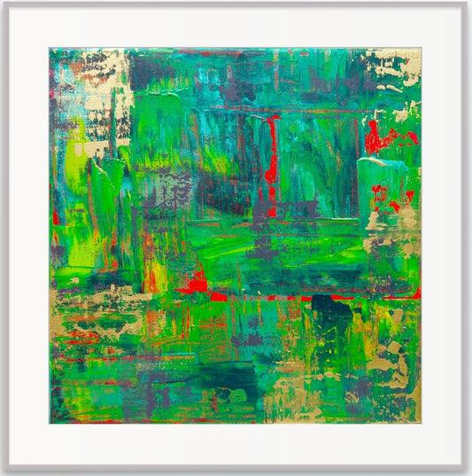 Samhain no. 3 limited edition print abstract green, red and gold for home living space