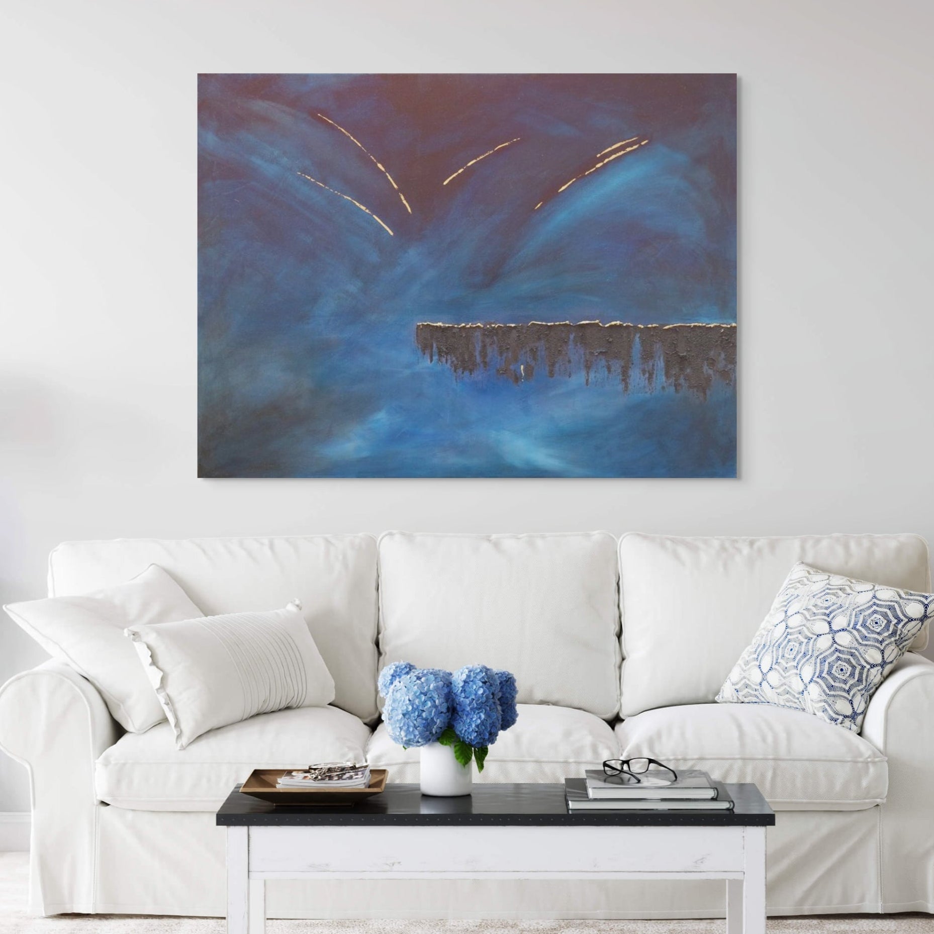 Horizon Blue and Textured Abstract Art Canvas