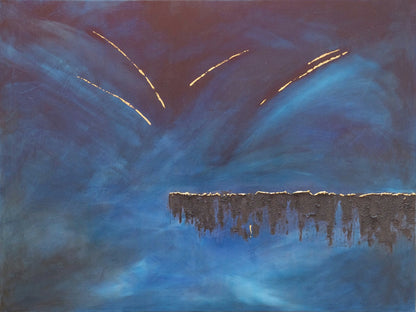 Abstract art with blue and gold colors