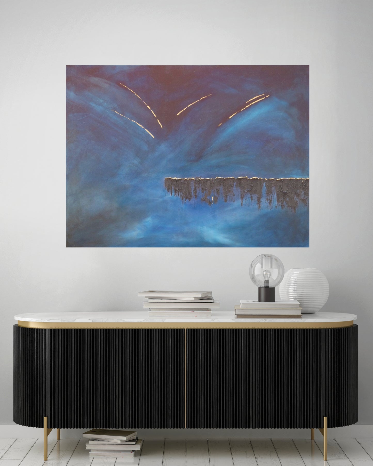Horizon Blue, black, gold and Textured Abstract Art Canvas