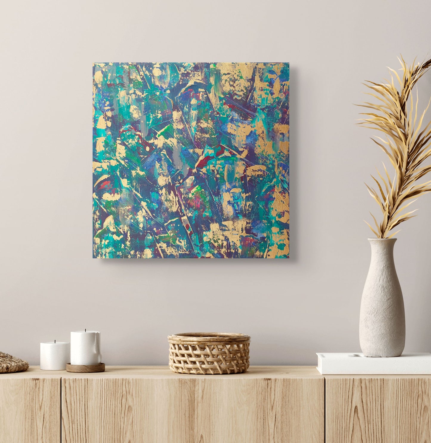 Contemporary abstract artwork Kimono by Julie Bevan featuring fluid textures and gold accents