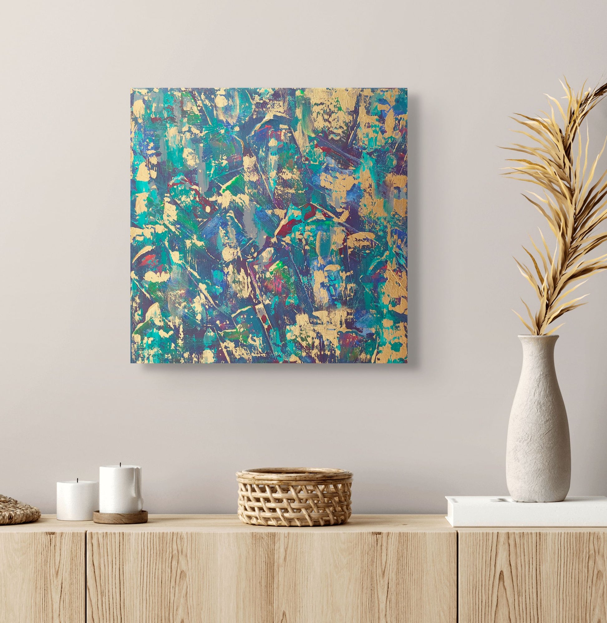 Contemporary abstract artwork Kimono by Julie Bevan featuring fluid textures and gold accents