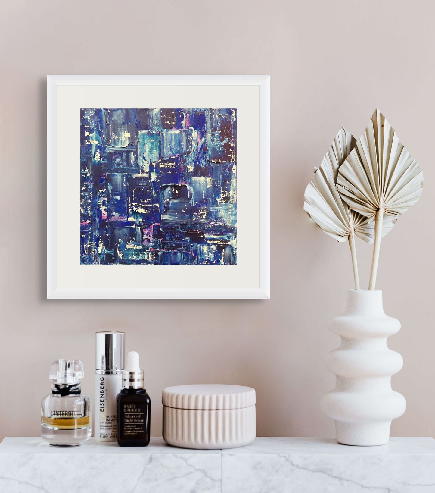 Samhain no. 2 limited edition fine art print, abstract with blue, navy, pink, cream colours