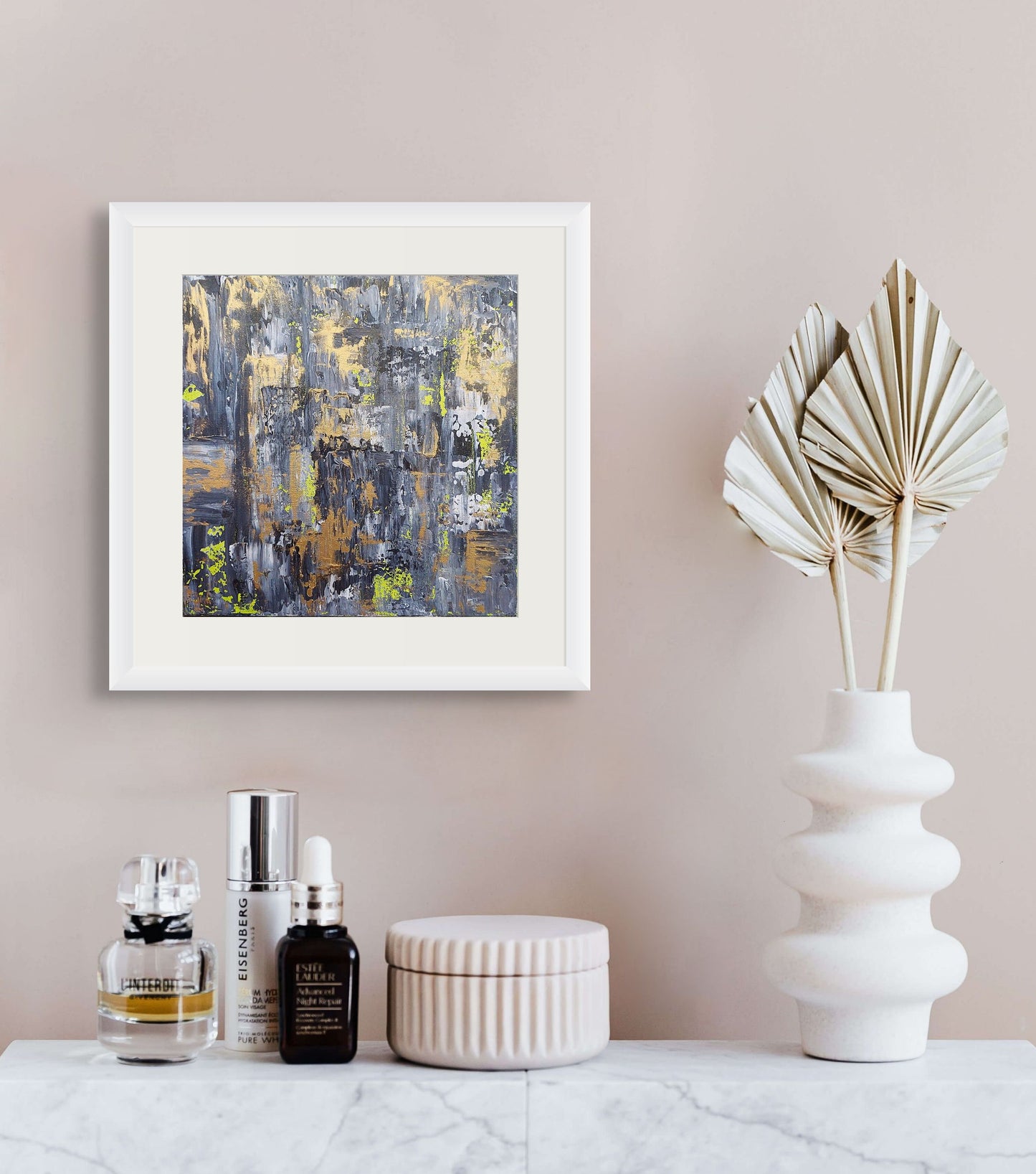 Samhain no.4 grey, black, gold and white, lime colour limited edition fine art print abstract style 