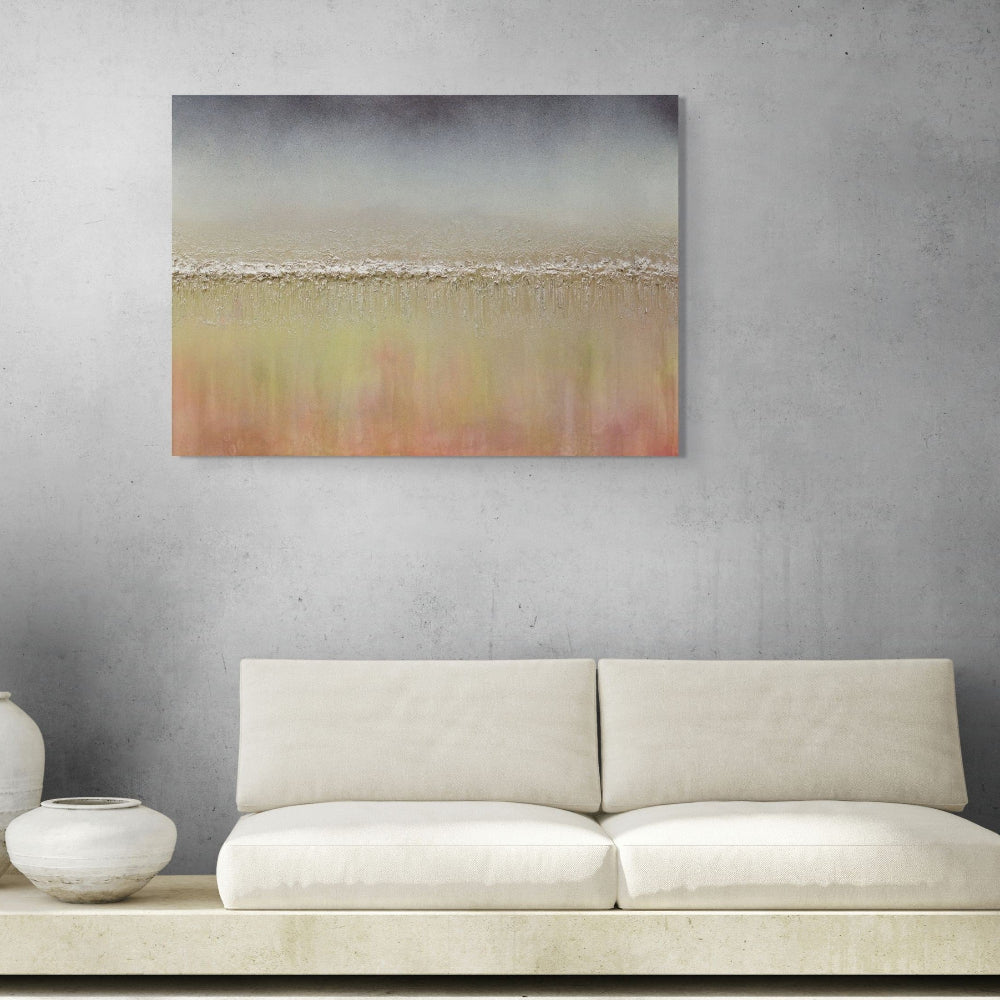 Abstract painting on a gray wall above a white sofa Otoño textured abstract original painting by Julie Bevan