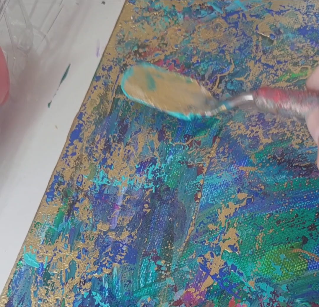 Video of the making of an Abstract painting, Multi-colour original painting titled Opium by Julie Bevan Art