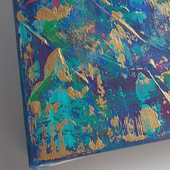 Video of Original abstract painting Kimono on canvas by Julie Bevan with layered texture and gold accents
