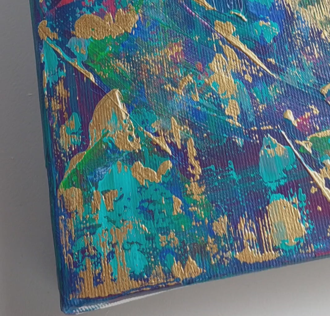 Video of Original abstract painting Kimono on canvas by Julie Bevan with layered texture and gold accents