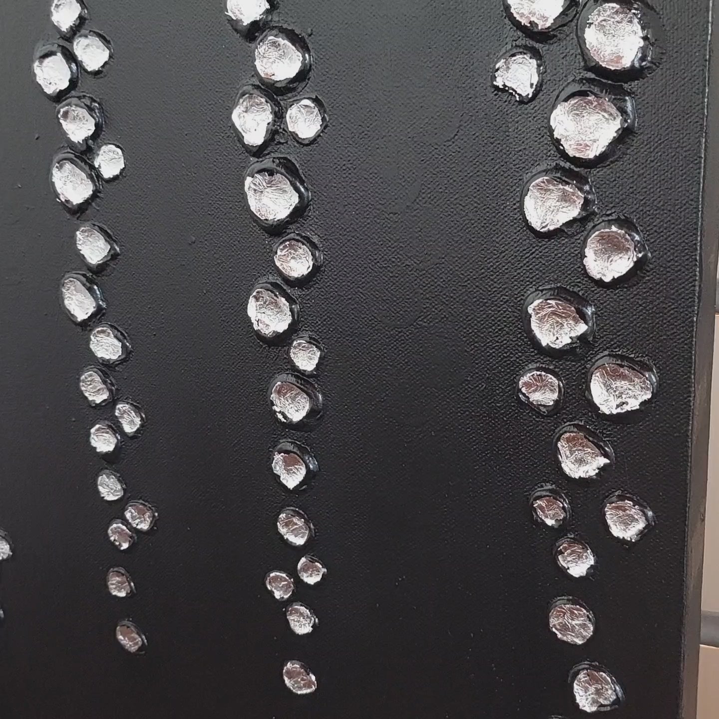 Droplets | Abstract Textured Silver & Black Canvas Artwork | Minimalist Black Art | Contemporary Silver Leaf | Textured Hand Painted Canvas