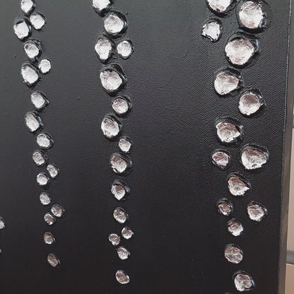 Droplets | Abstract Textured Silver & Black Canvas Artwork | Minimalist Black Art | Contemporary Silver Leaf | Textured Hand Painted Canvas