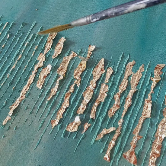Video of application of gold leaf onto original painting Golden Forest