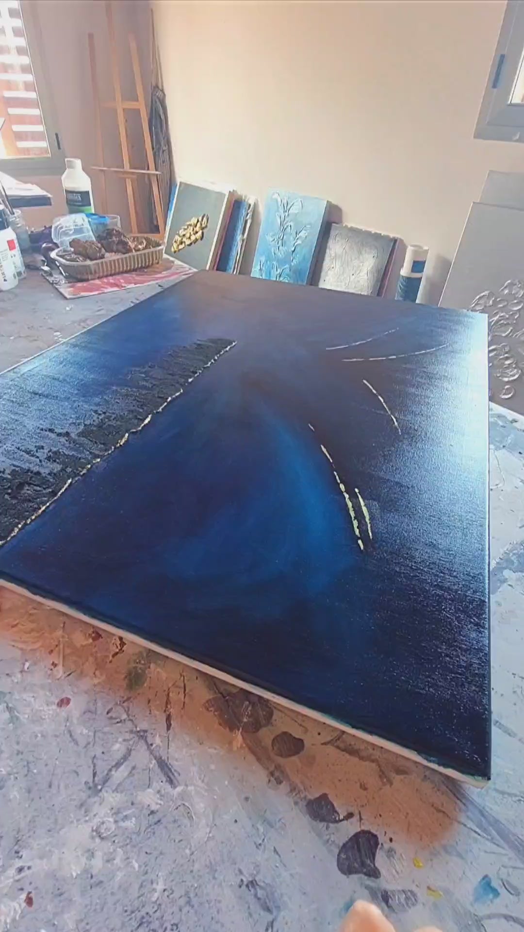 video of Horizon Blue, black, gold and Textured Abstract Art Canvas