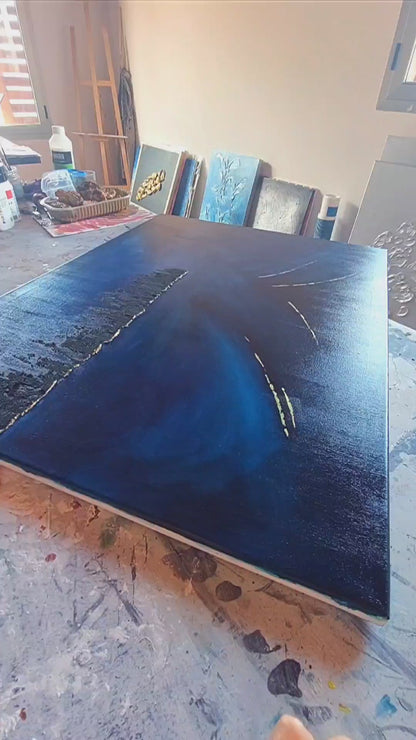 video of Horizon Blue, black, gold and Textured Abstract Art Canvas