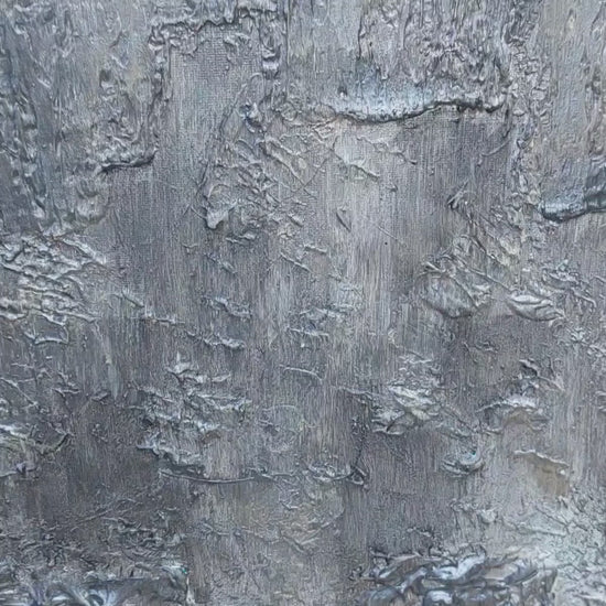 video of Grey, black and white heavily textured acrylic painting