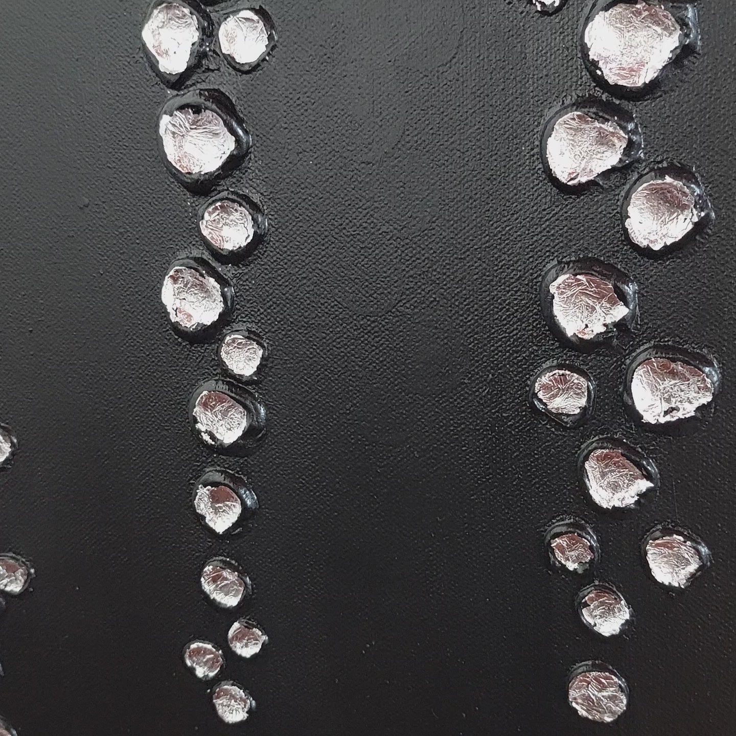 silver Droplets | Abstract Textured Silver & Black Canvas Artwork | Minimalist Black Art | Contemporary Silver Leaf | Textured Hand Painted Canvas and black droplets on canvas