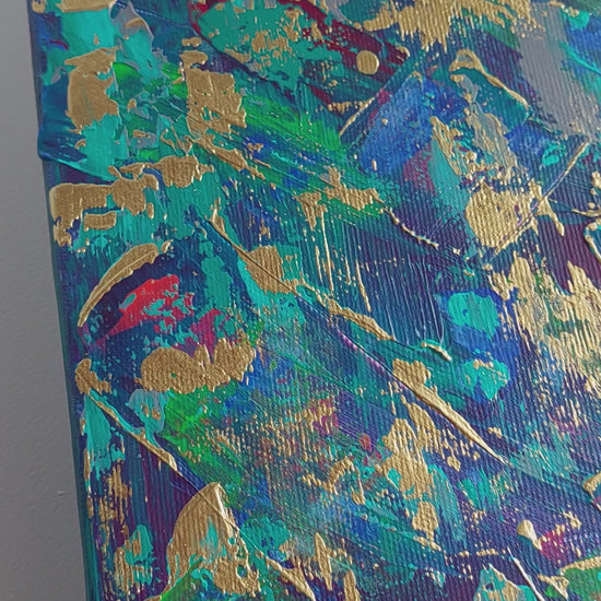 Video of Original abstract painting Kimono on canvas by Julie Bevan with layered texture and gold accents