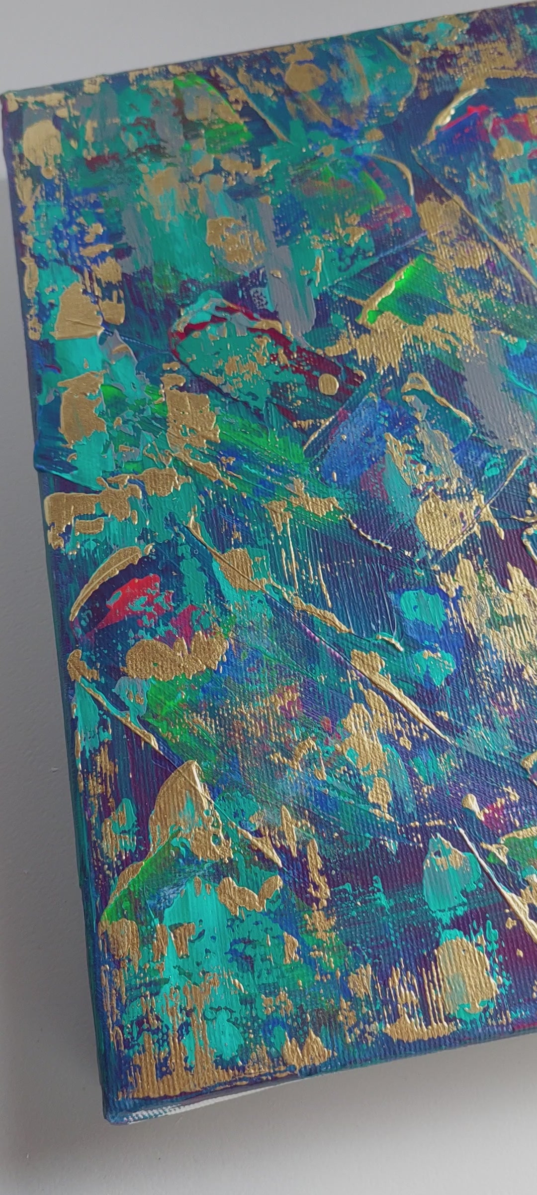 Video of Original abstract painting Kimono on canvas by Julie Bevan with layered texture and gold accents