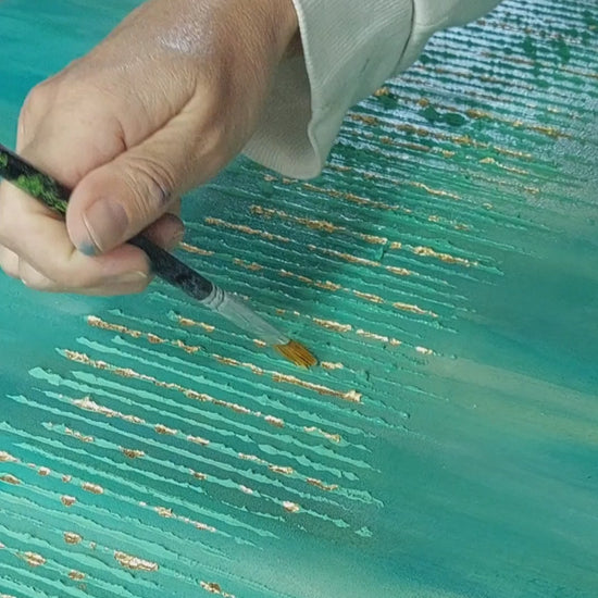 Video of application of gold leaf onto original painting Golden Forest