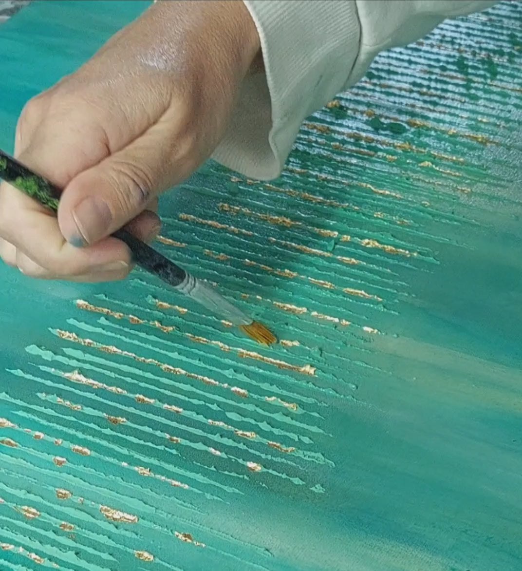 Video of application of gold leaf onto original painting Golden Forest