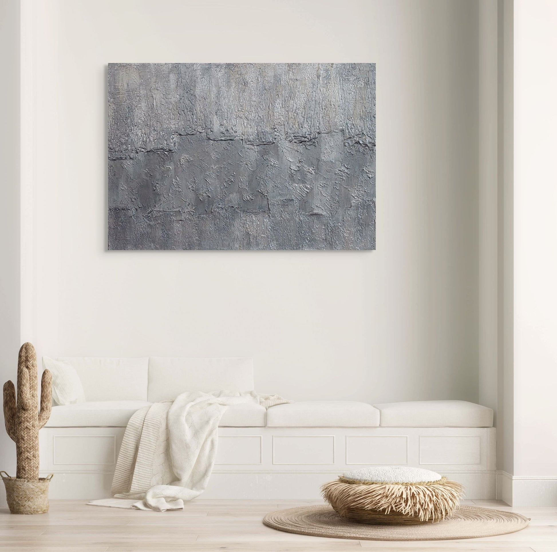 Grey, black and white heavily textured acrylic painting