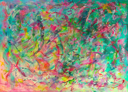 Abstract artwork with vibrant colours and dynamic brush strokes, original canvas art by Julie Bevan
