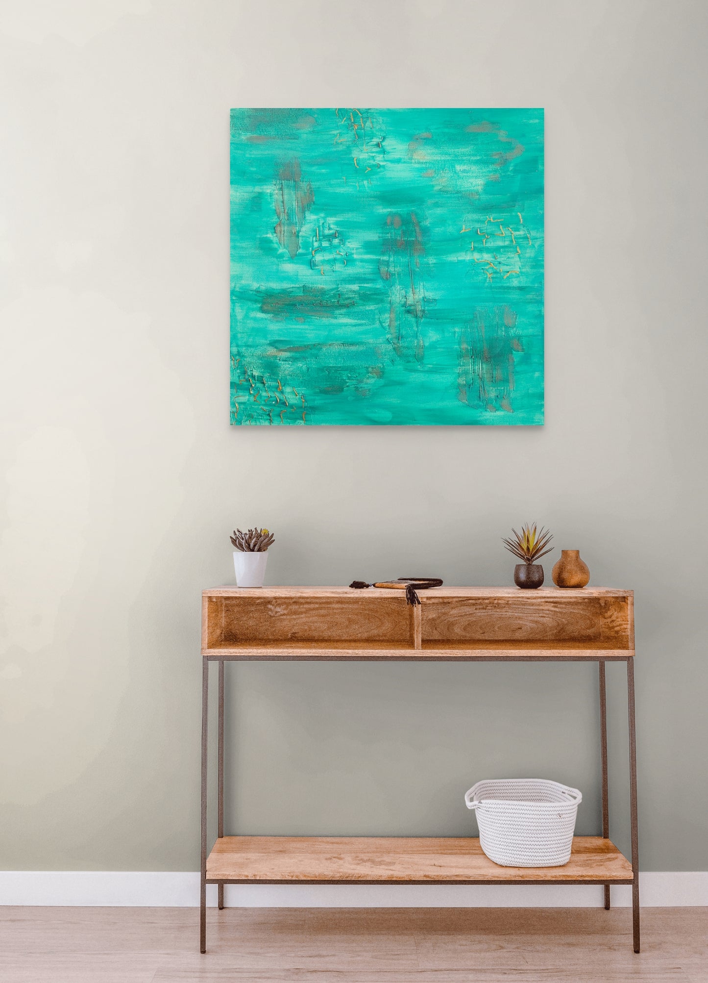 Reef Original Canvas Painting, Turquoise, gold and texture
