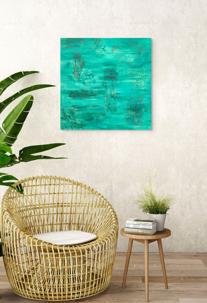 Reef Original Canvas Painting, Turquoise, gold and texture