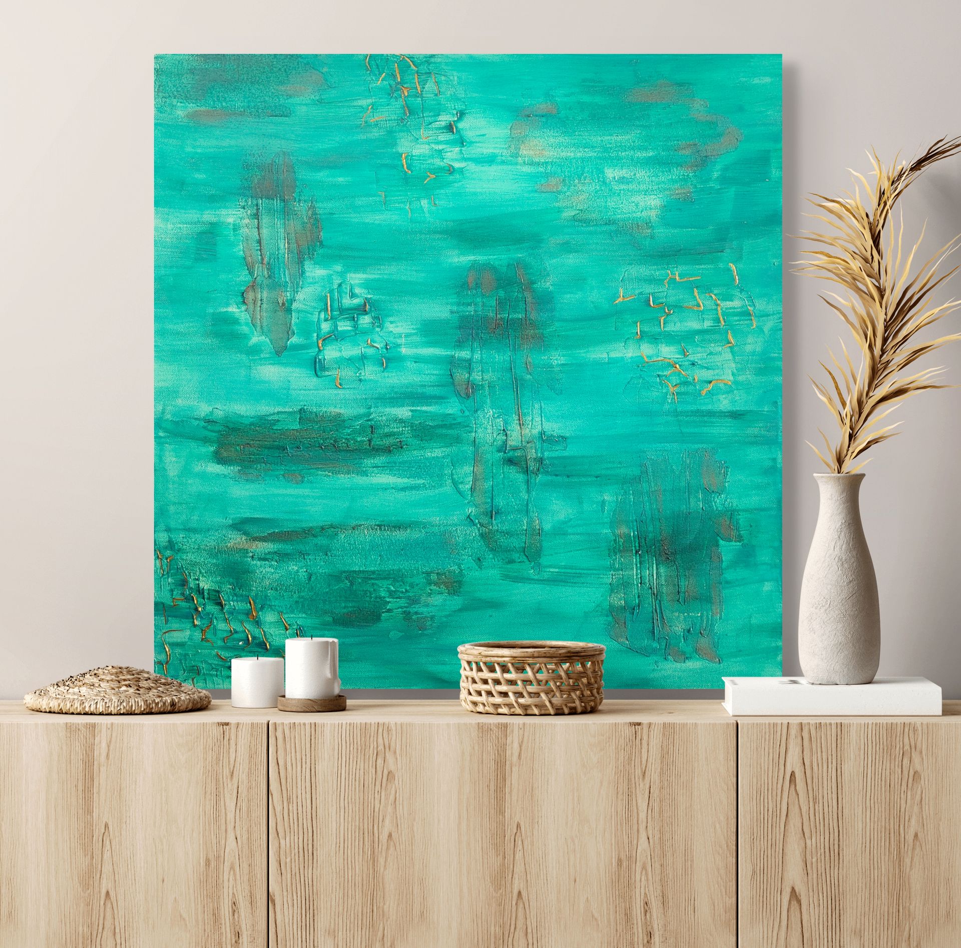 Reef Original Canvas Painting, Turquoise, gold and texture