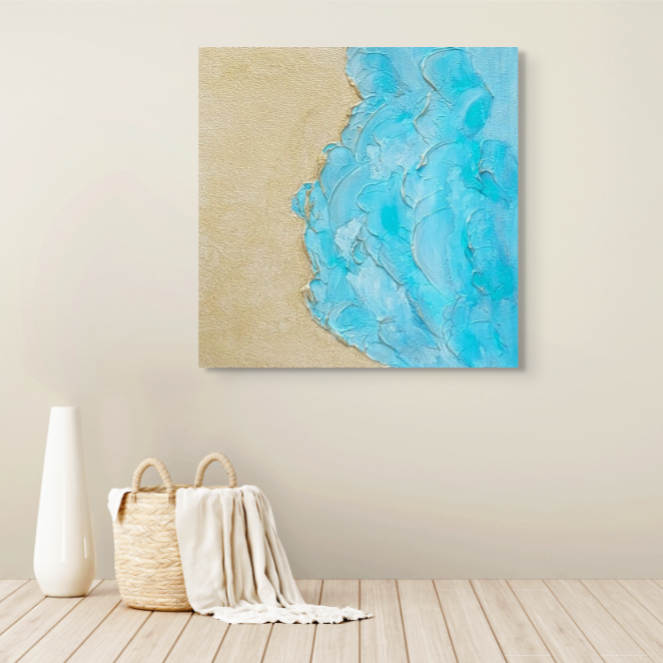 blue & gold textured shore inspired canvas art