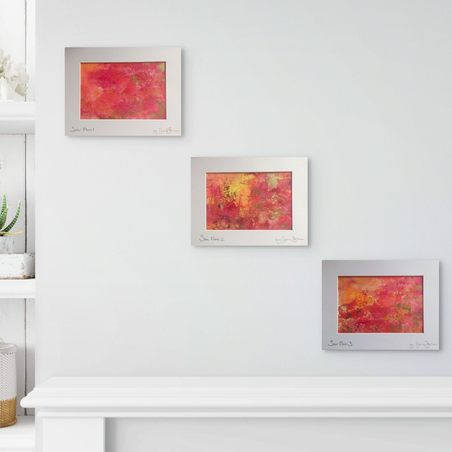 Solar Flare I, II , III, Original Paintings, red, pink, gold abstract