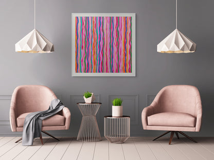 Red, blue, yellow and pink abstract stripes fine art print, Stripes