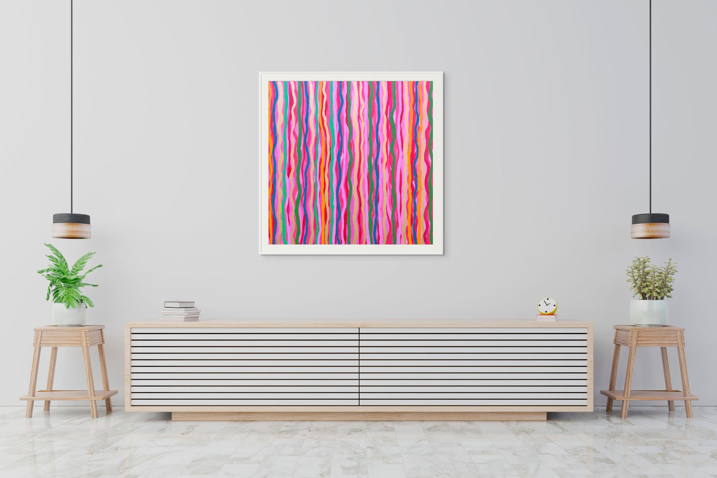Red, blue, yellow and pink abstract stripes fine art print, Stripes