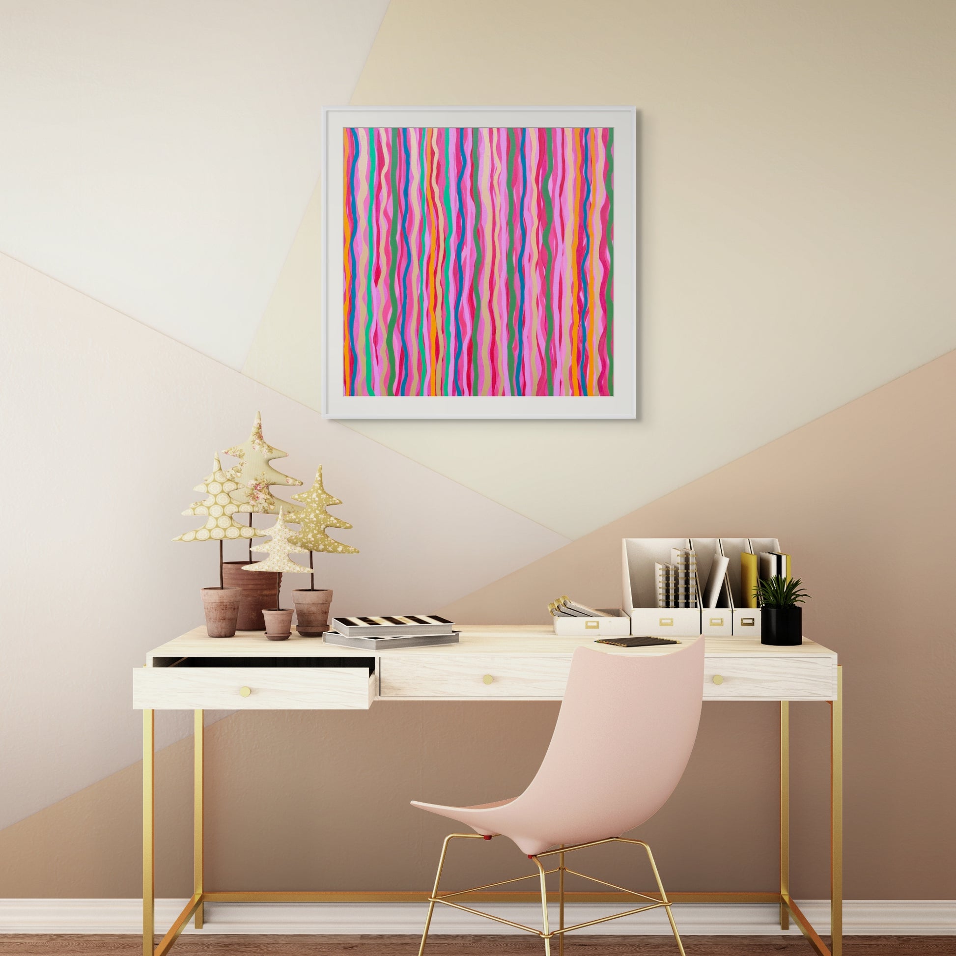Red, blue, yellow and pink abstract stripes fine art print, Stripes