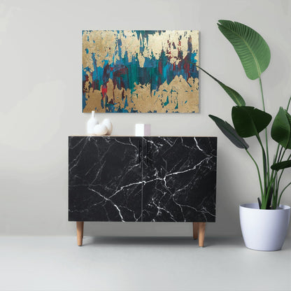 Blue, red, green and gold acrylic canvas art