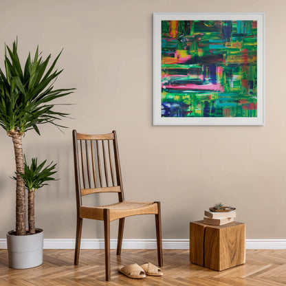Wilderness limited edition print abstract in nature with greens, pink, blue