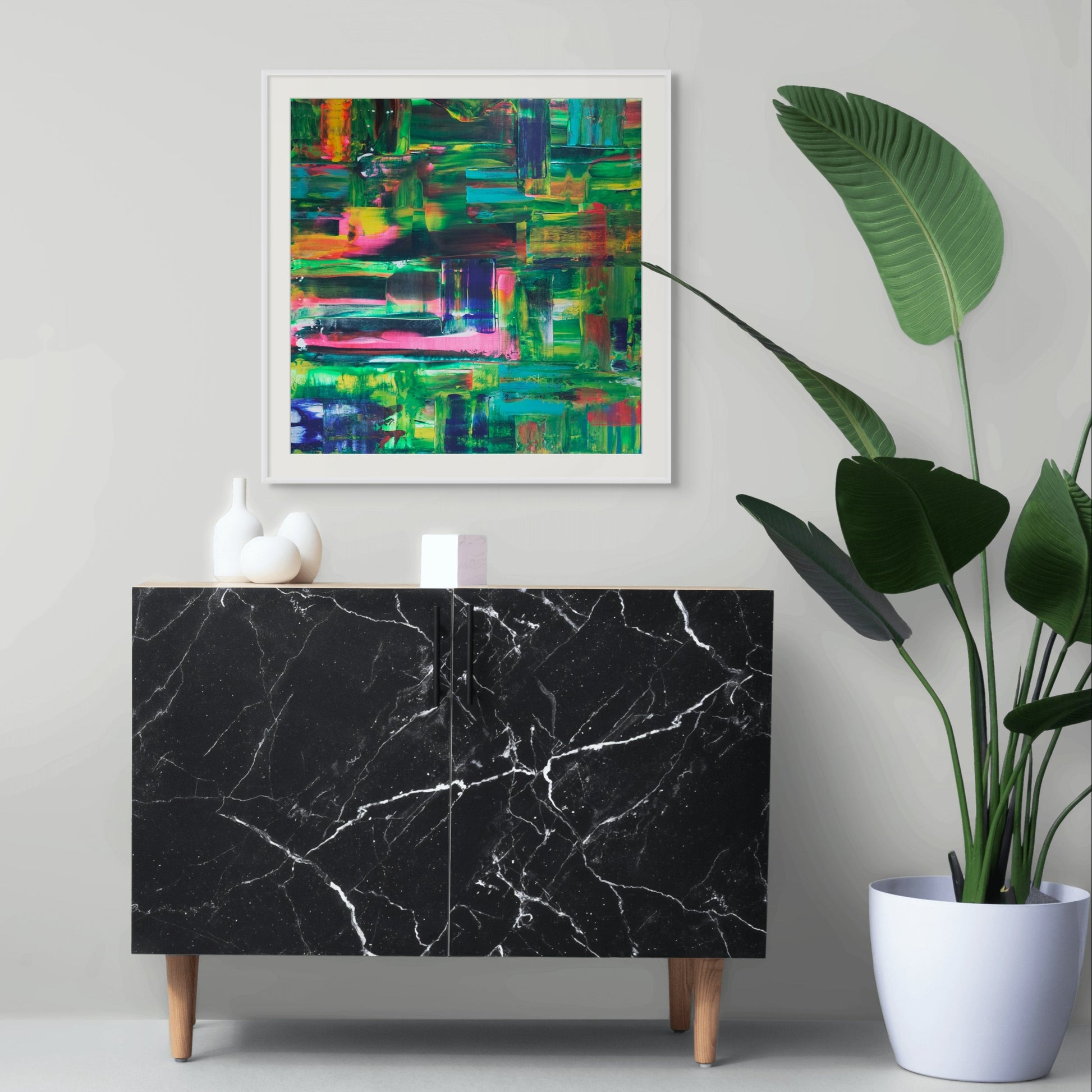 Wilderness limited edition print abstract in nature with greens, pink, blue