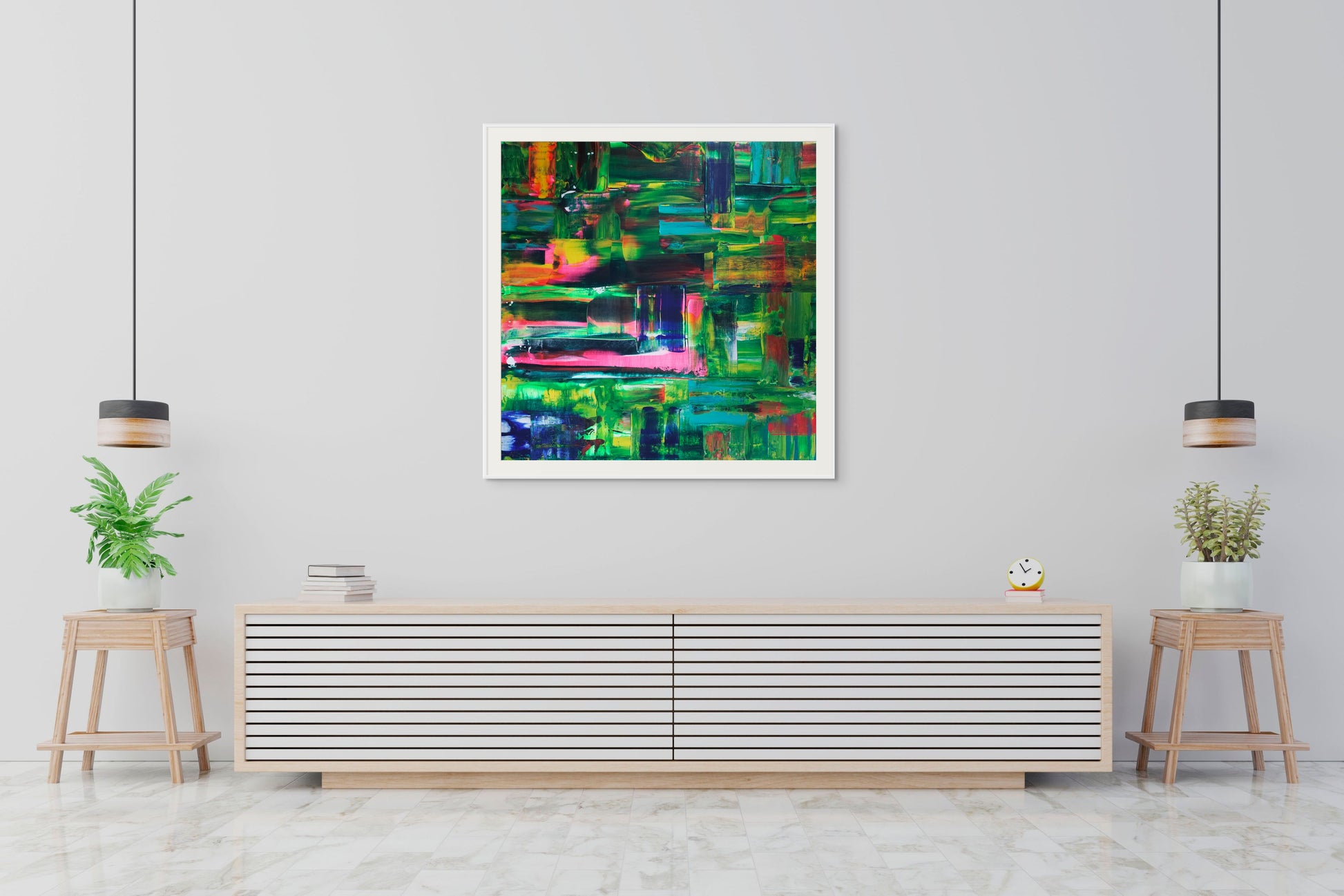 Wilderness limited edition print abstract in nature with greens, pink, blue
