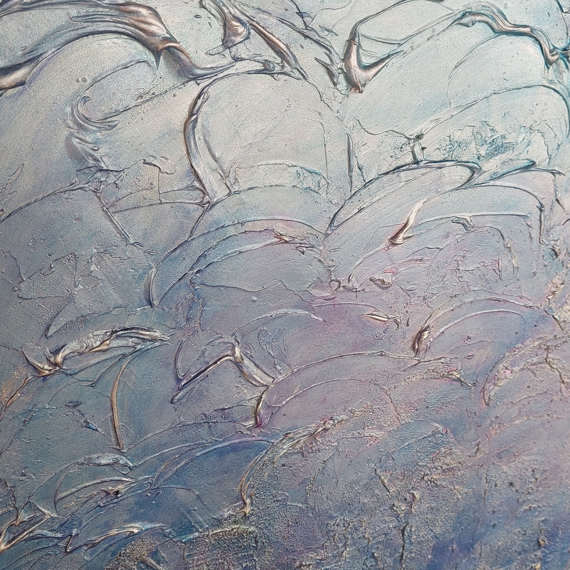 Blue and pink textured acrylic painting