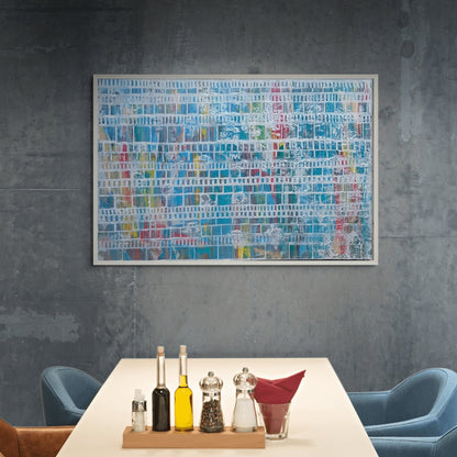 Multi-colour original canvas acrylic painting with silver overlay
