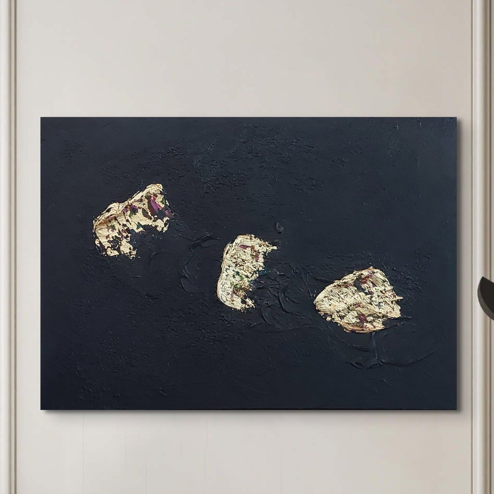 Black and multicolour acrylic canvas art with gold leaf