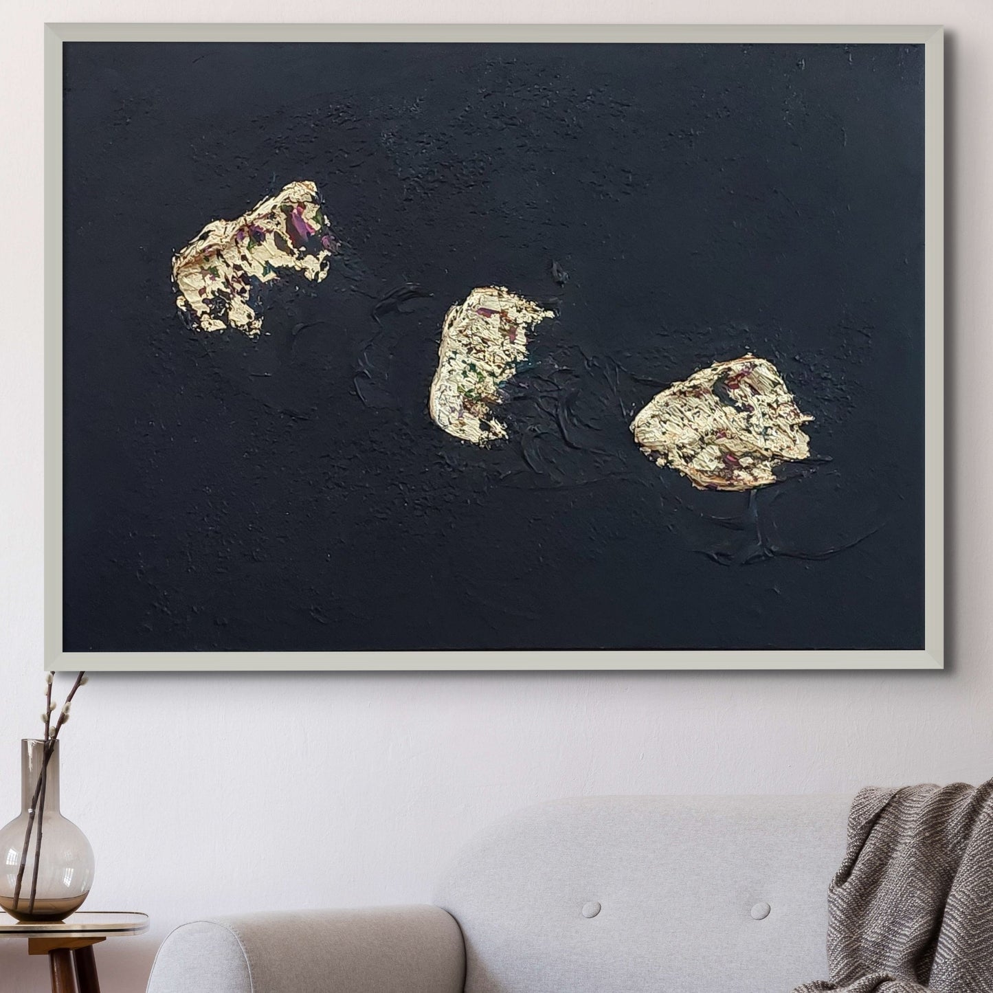 Black and multicolour acrylic canvas art with gold leaf